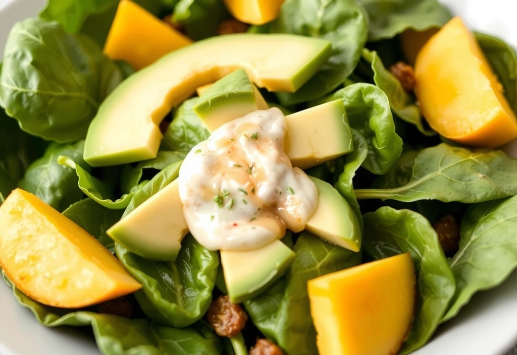 Ensalada fresca de espinacas, mango y aguacate